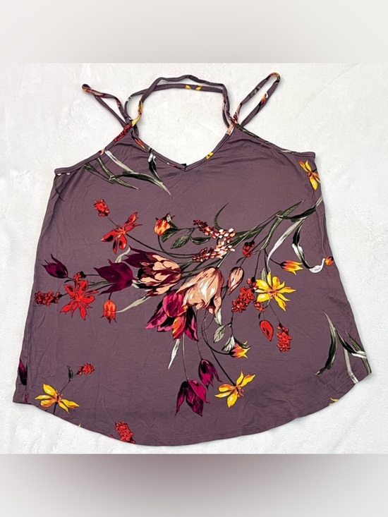 Papermoon Tops - Papermoon Women’s Mauve Floral Print Purple Yellow Spaghetti Strap Tank Top